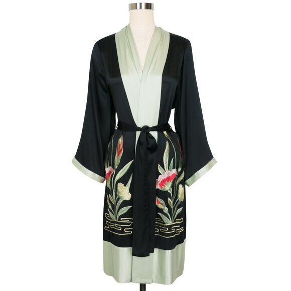 Trashy Diva rare embroidered lily Deco Floral Robe in black...